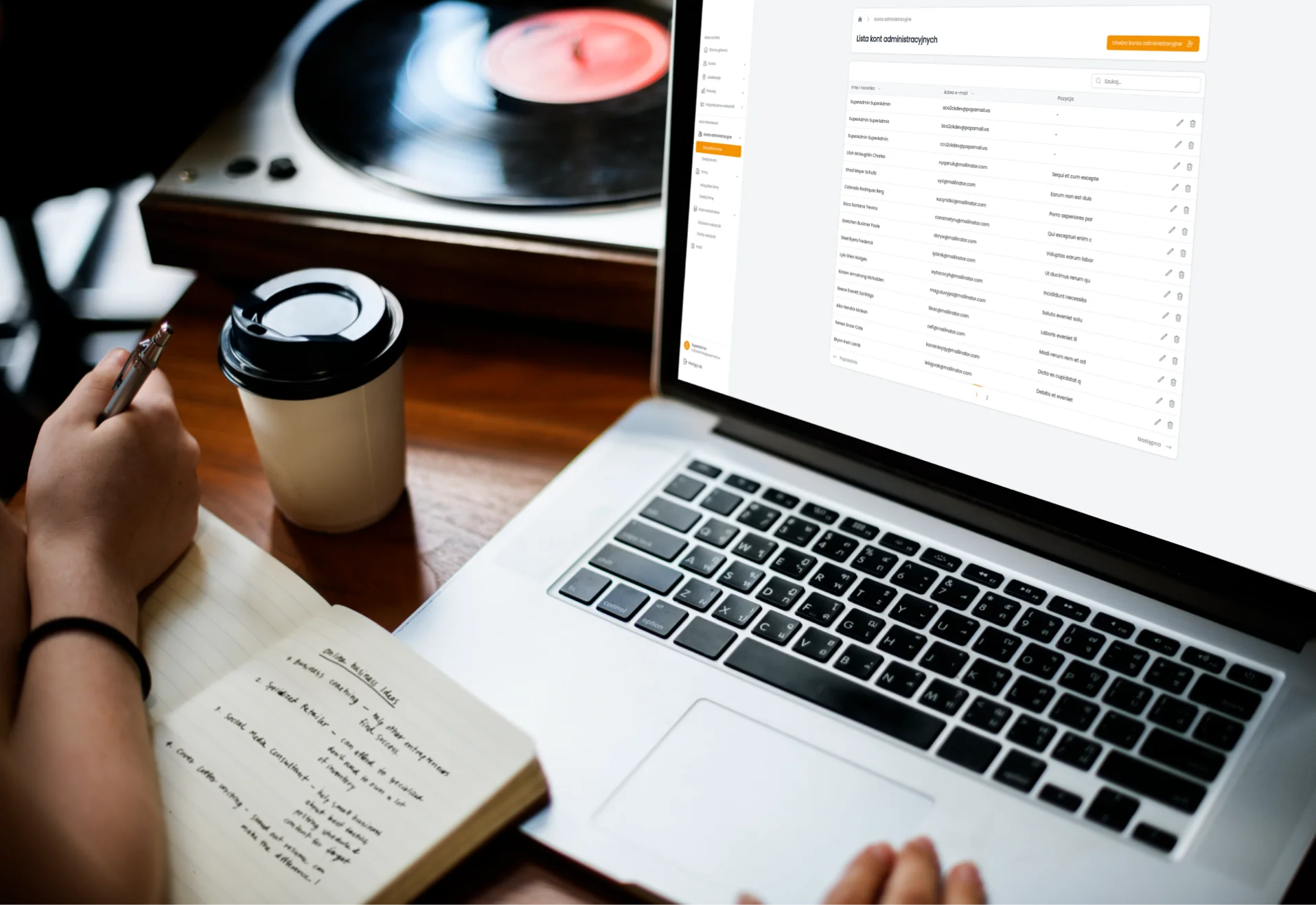 laptop standing on a desk with an open application