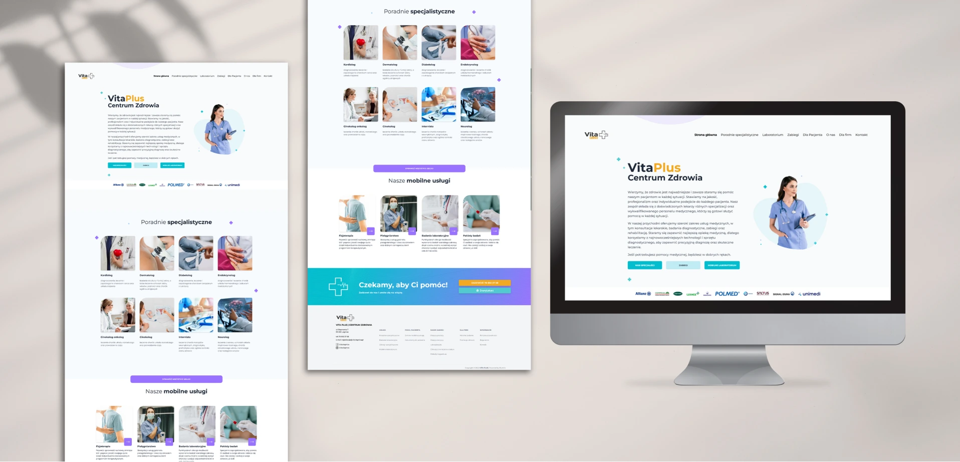 three graphics with a new website design